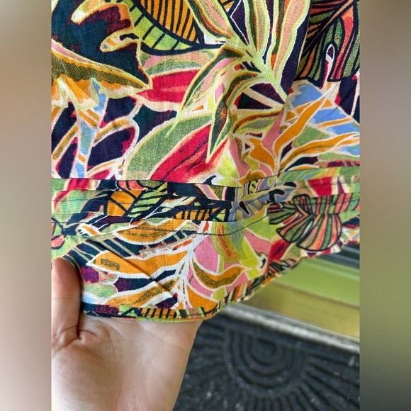 Small Linen V Neck Tropical Vacation Shift Dress Pockets Bright Colorful Resort - Picture 6 of 6